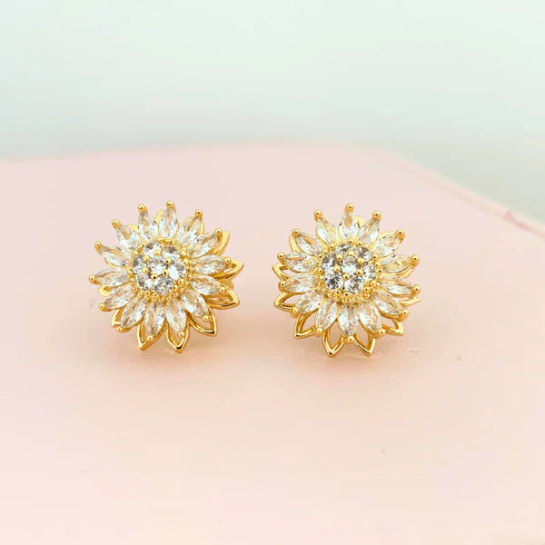 Aretes Girasol Giratorio + Caja DP